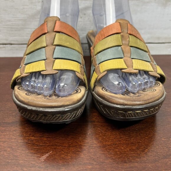 Born Women's Slip On Short Heel Sandals Leather Size 8 Brown Multi Color - Picture 5 of 11